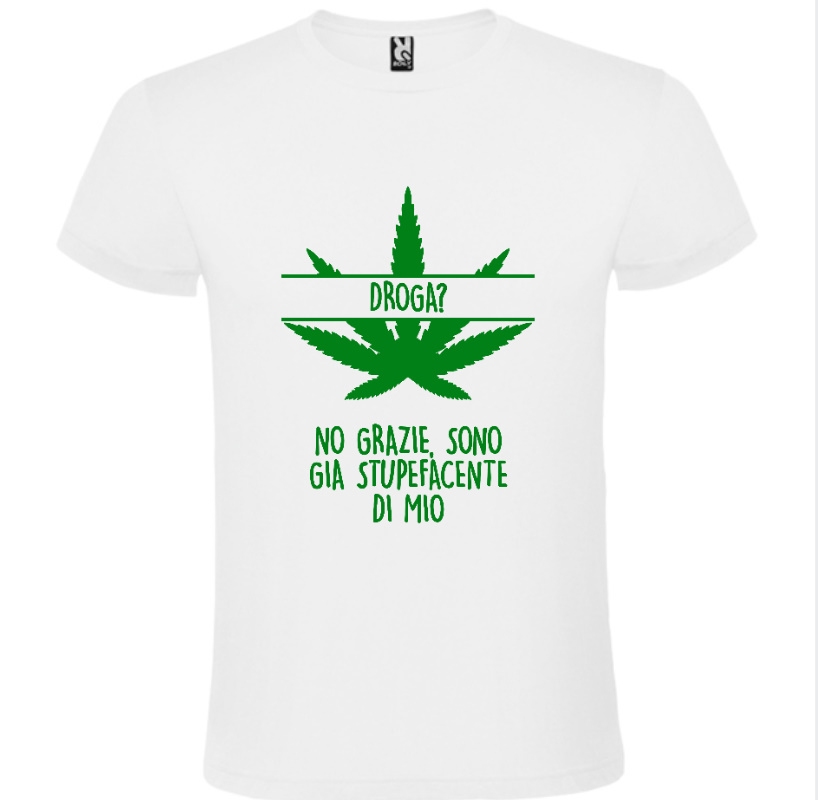 t shirt droga non grazie sono già stupefacente di mio bianco unisex