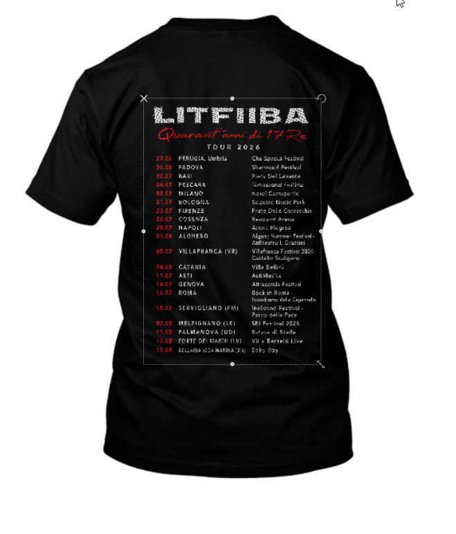 Maglietta Litfiba Quarant'anni di 17 RE Tour 2026 unisex uomo donna